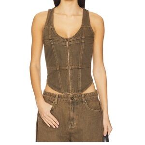 Lioness Westwood Zip-Front Corset Tank in Petrol Brown SMALL